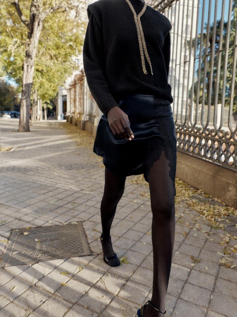 Zara Black Asymmetrical Lace-Trim Slip Skirt
